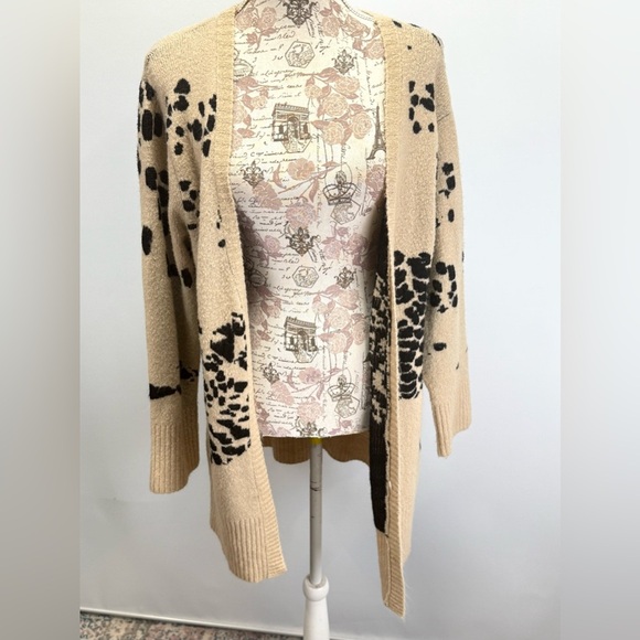 TWINE & STRING Tan and Black leopard print Cardigan Sweater size XL - Picture 9 of 14
